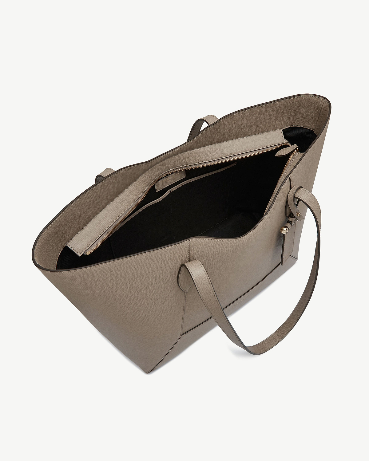 Taupe Mosaic Cabas tote bag, overhead view showing interior zip pocket and handles.
