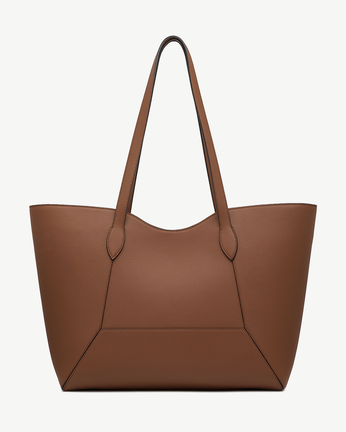 Hazelnut mosaic cabas leather tote with double straps and stitched panel details