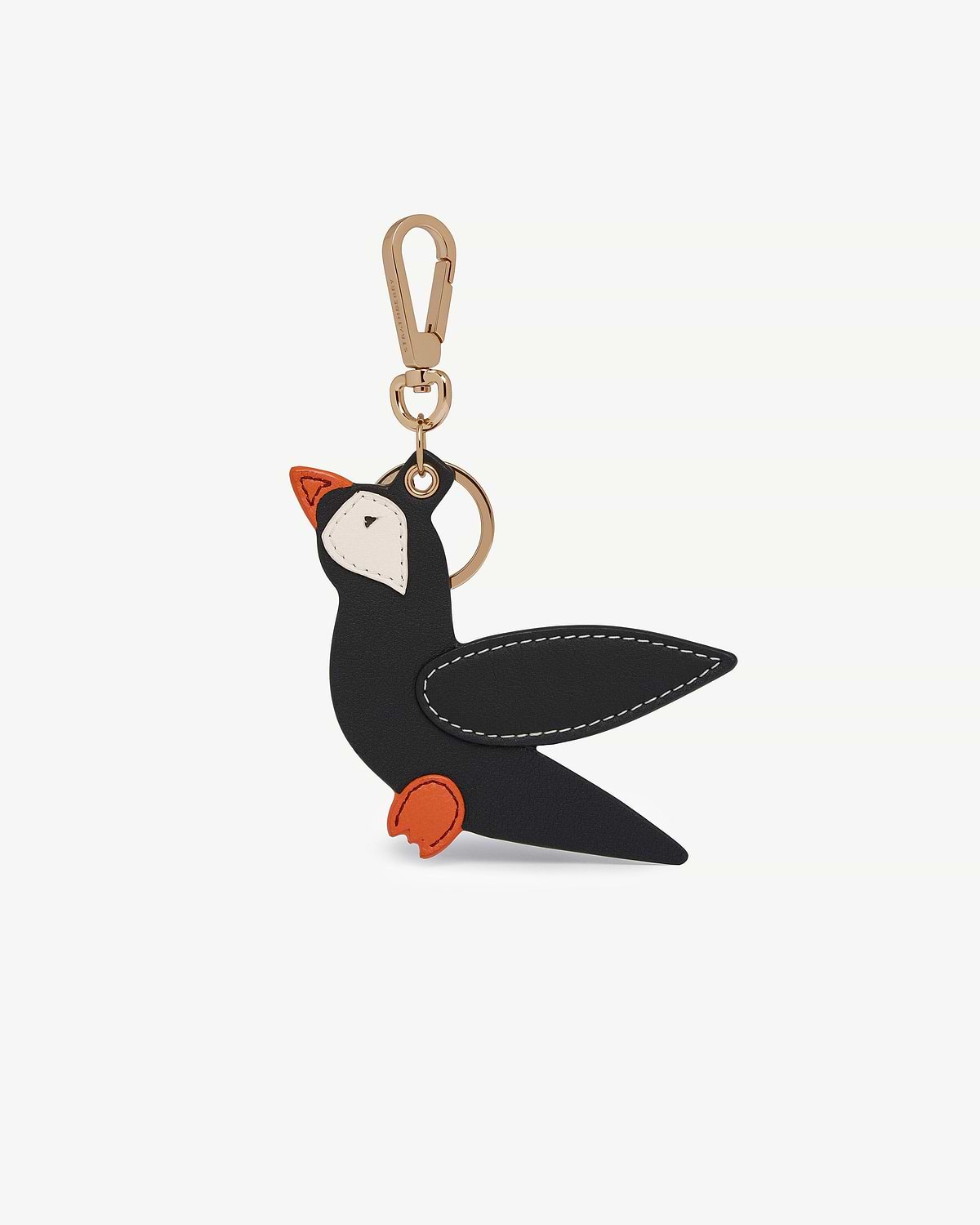 Puffin-shaped bag charm in black, vanilla and marmalade leather with gold-tone clasp