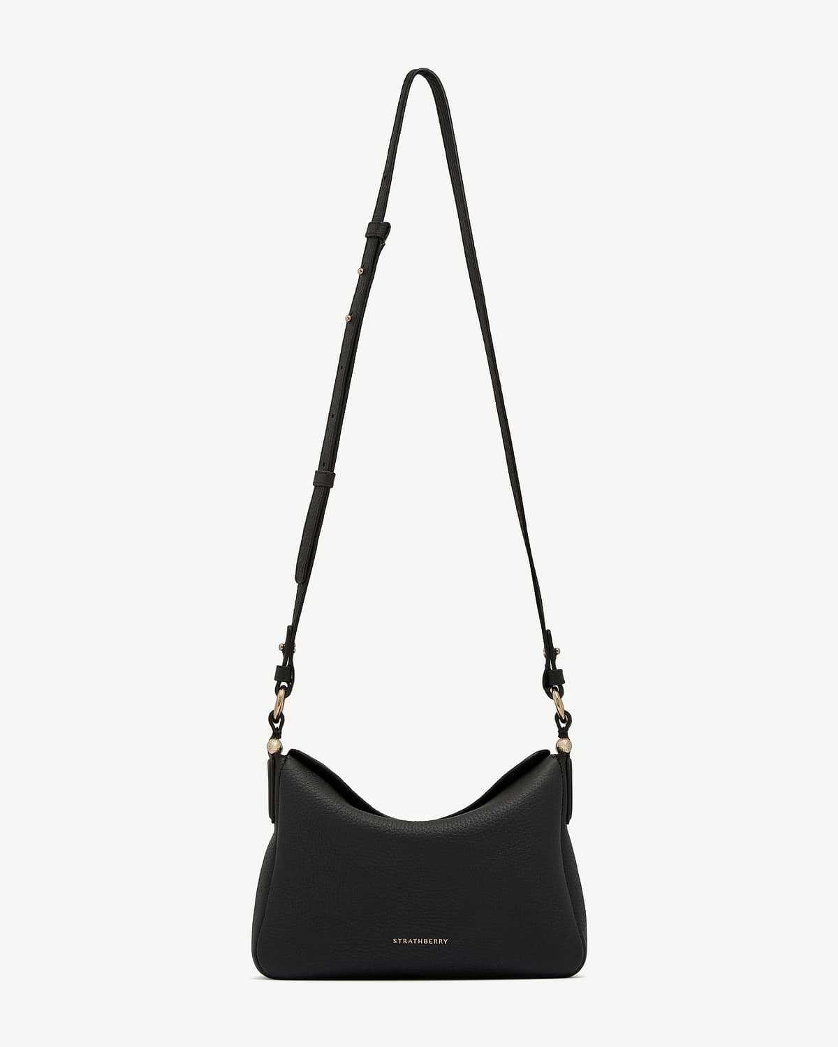 Black Strathberry Sway shoulder bag with adjustable strap and gold fittings