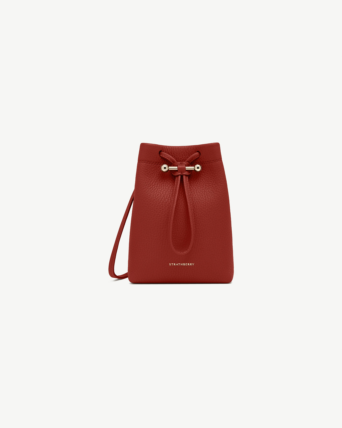 Strathberry Osette midi pouch in Levanto red pebbled leather with drawstring