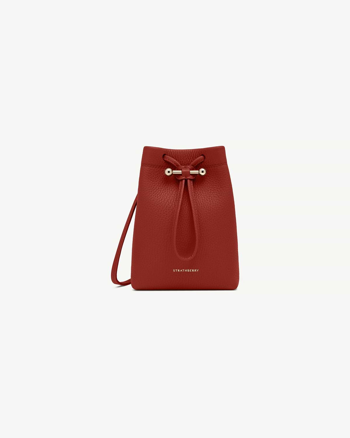 Strathberry Osette midi pouch in Levanto red pebbled leather with drawstring
