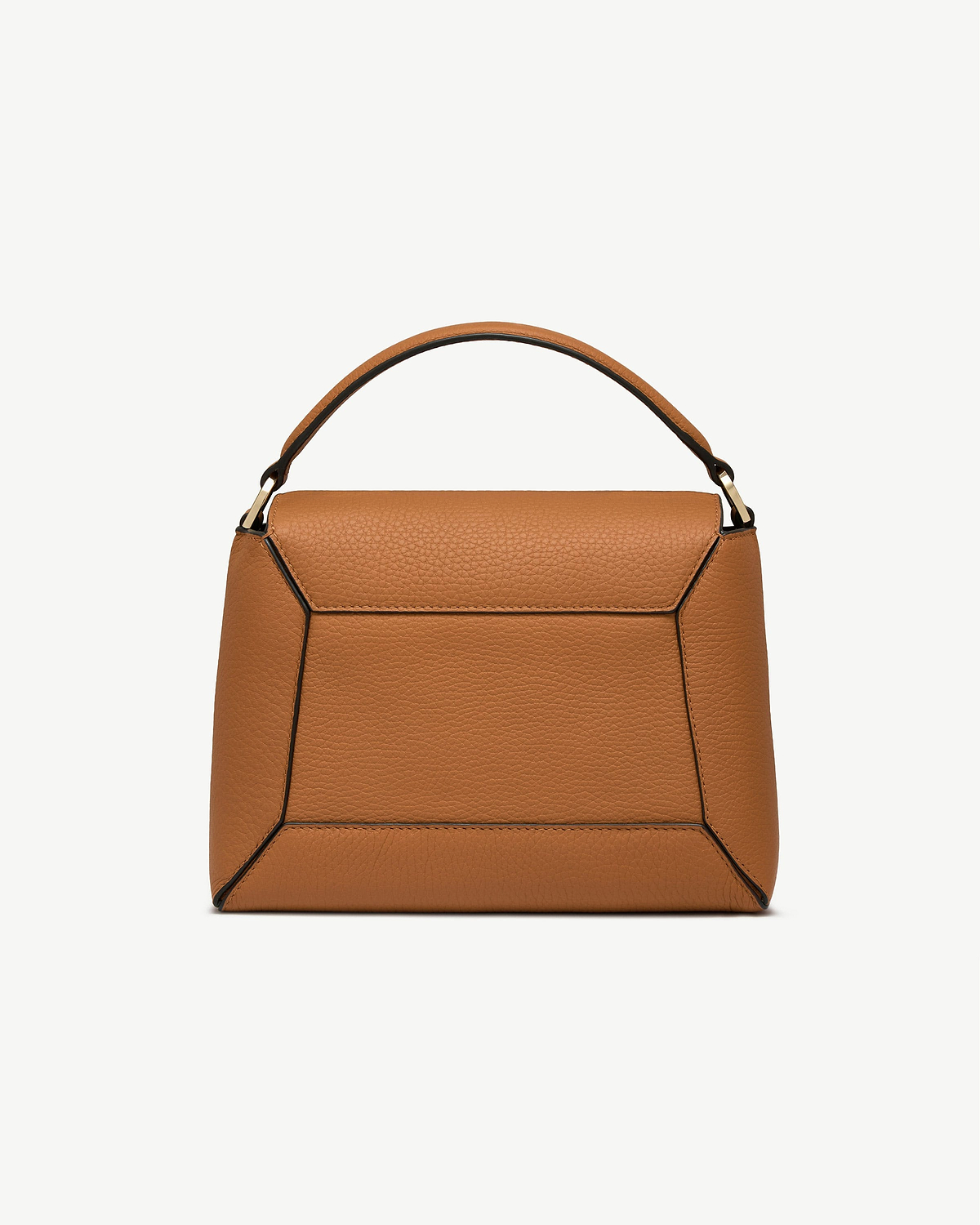 Honey mosaic bag with top handle and geometric panel stitching.