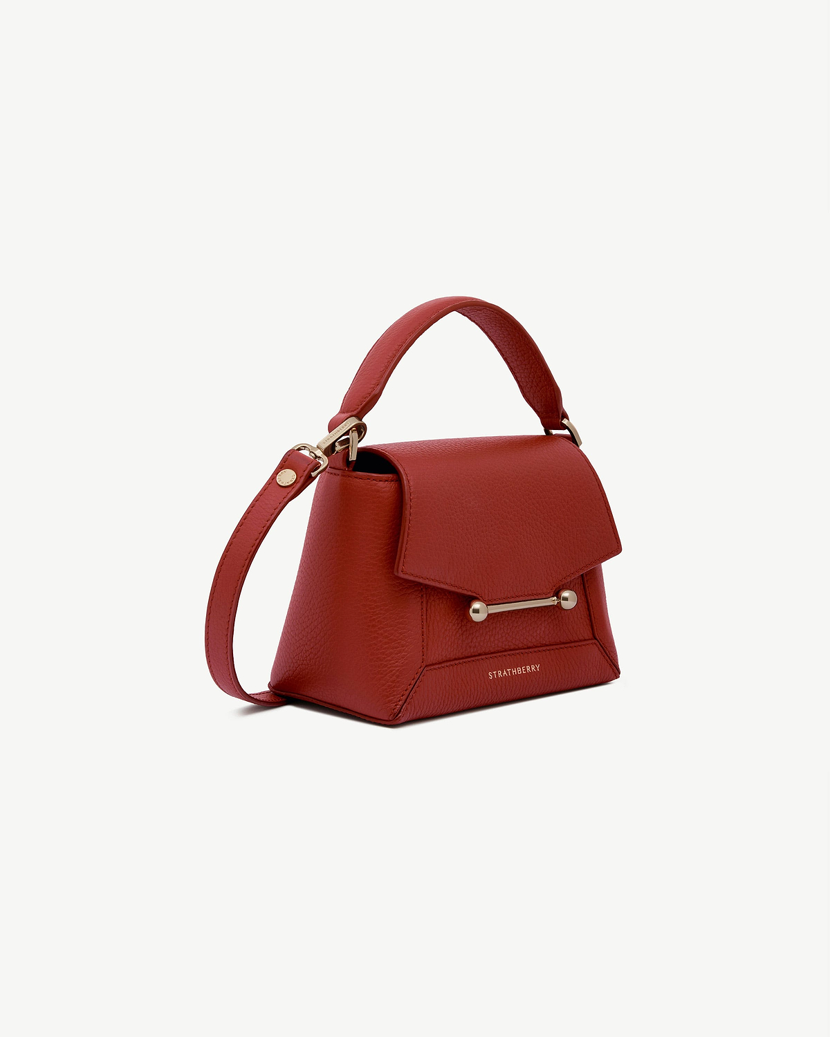 Strathberry Levanto red Mosaic Nano leather bag with top handle and strap.