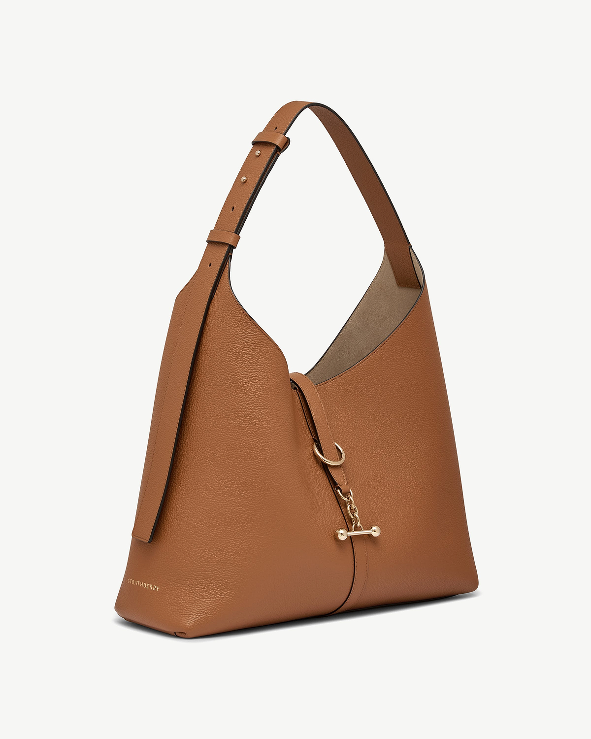 Tan leather Kite Hobo Maxi bag with gold toggle and chain, Strathberry