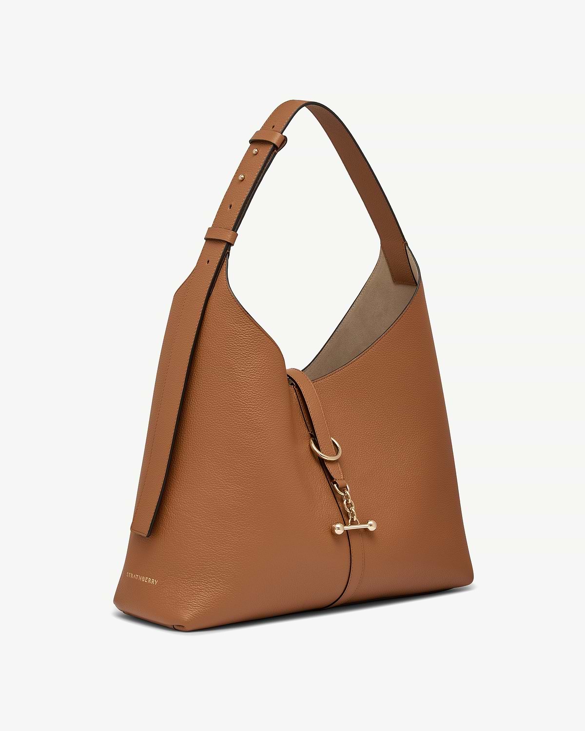 Tan leather Kite Hobo Maxi bag with gold toggle and chain, Strathberry