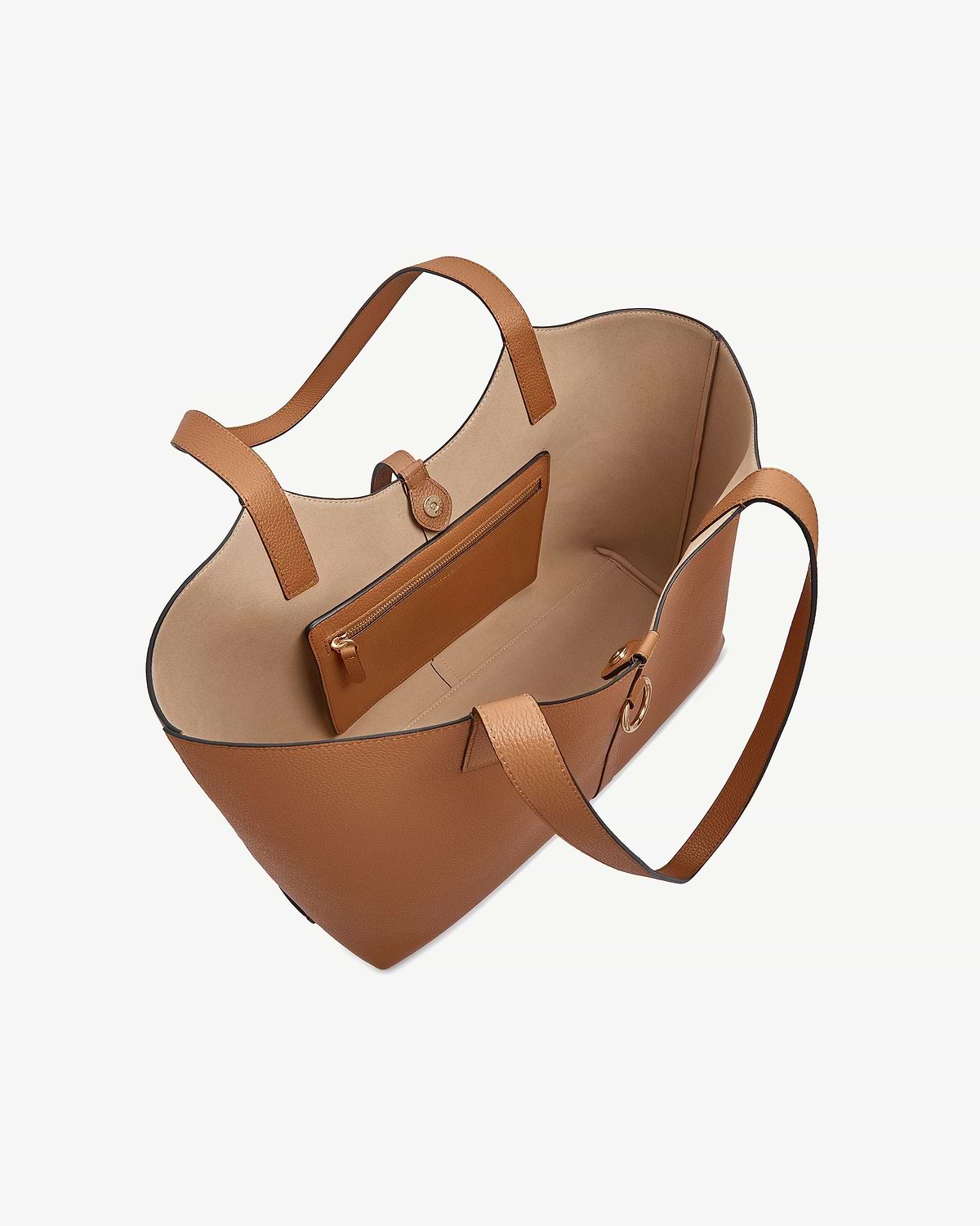 Tan Kite tote with open top, interior zip pocket and two shoulder straps.