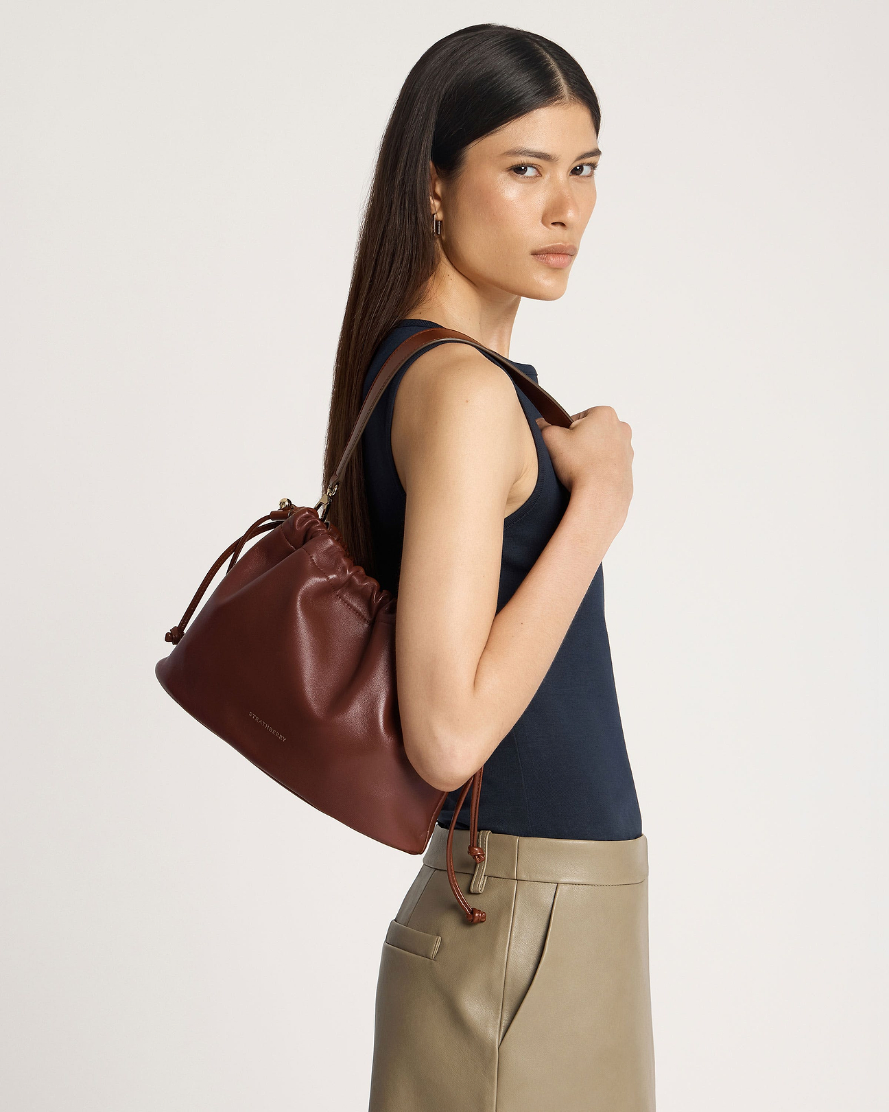 Charlotte Midi Drawstring - Walnut | Strathberry