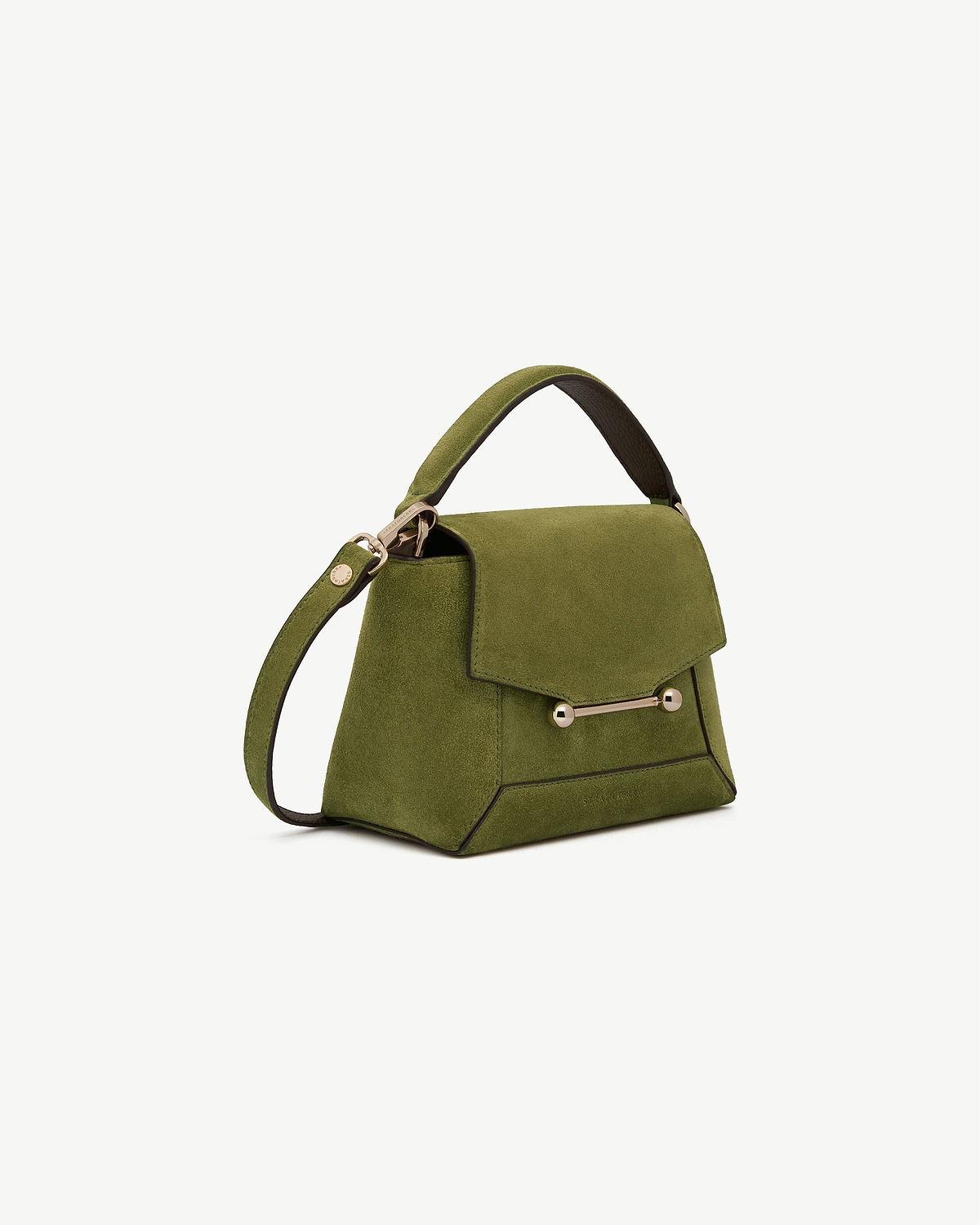 Lime suede and khaki Mosaic Nano handbag with top handle and shoulder strap