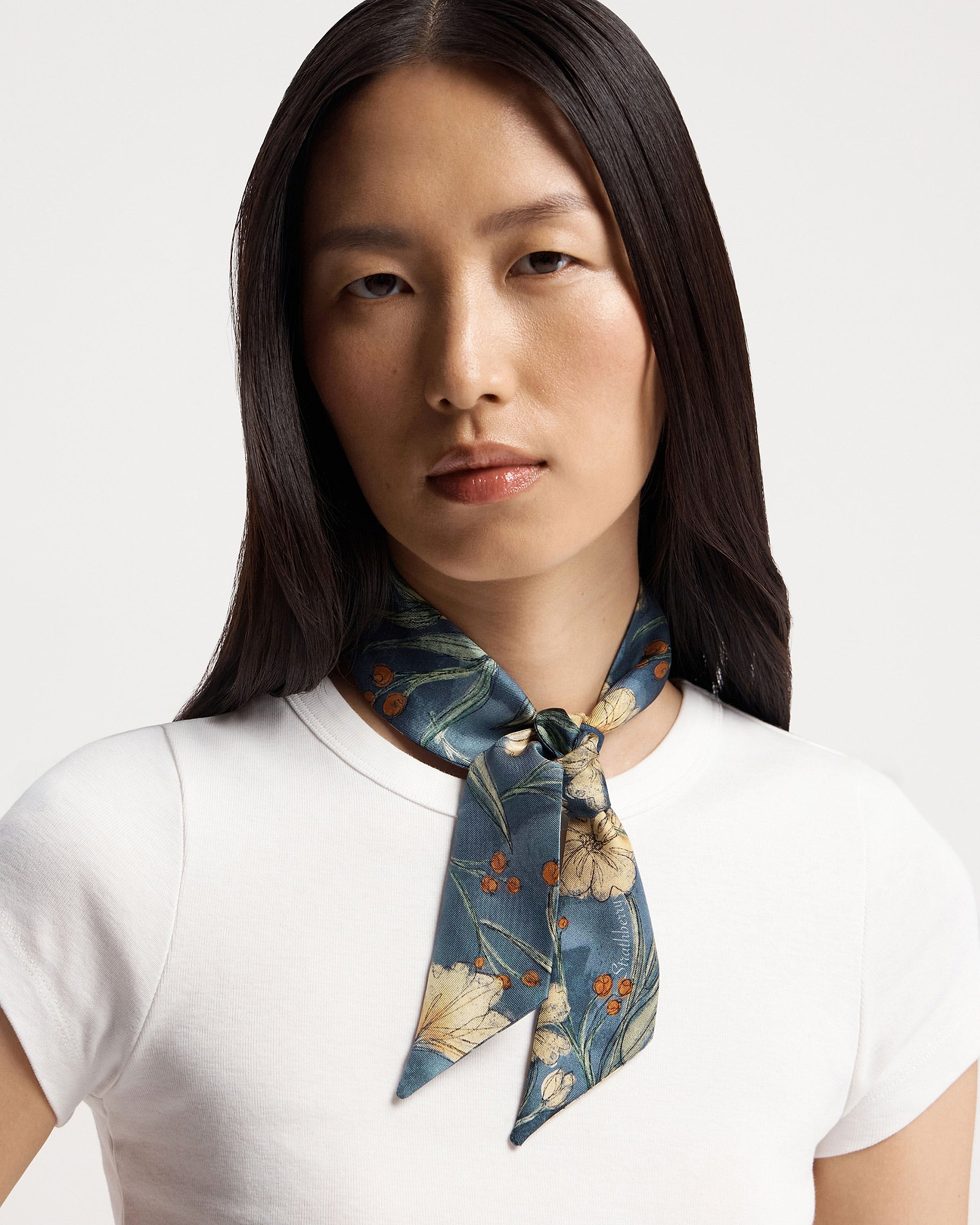 Silk Skinny Scarf - Loch Blue Flower Berry | Strathberry