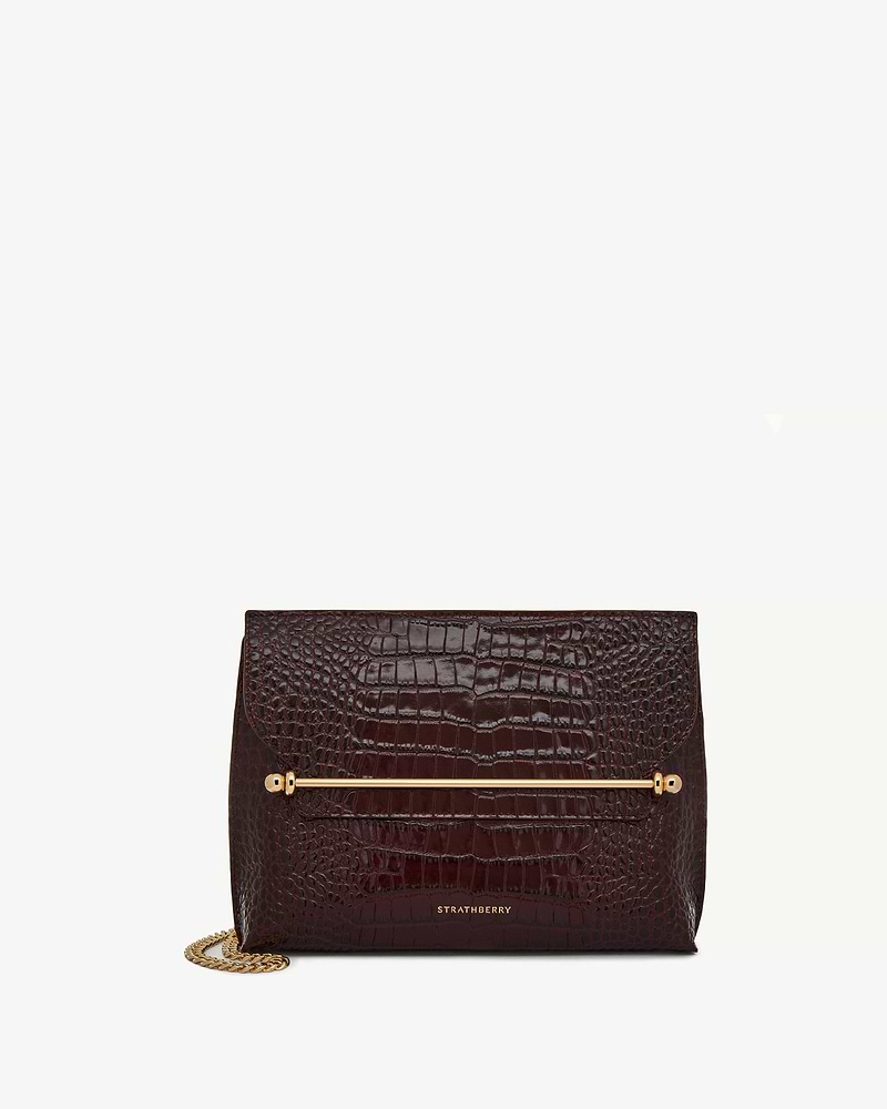 Strathberry Stylist croc-embossed leather bag with gold bar and chain strap