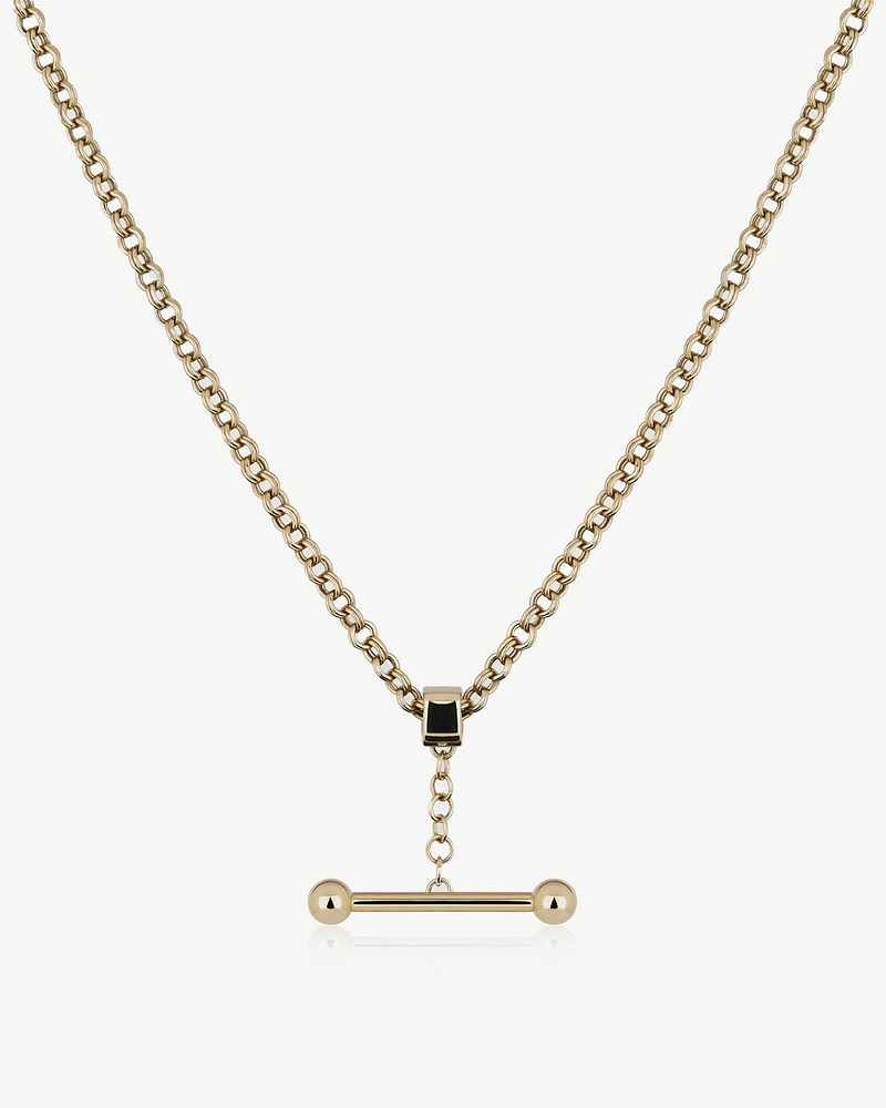22-carat gold-gilded mosaic pendant necklace with horizontal bar drop on chain