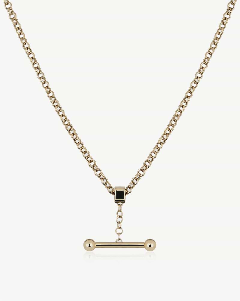 22-carat gold-gilded mosaic pendant necklace with horizontal bar drop on chain