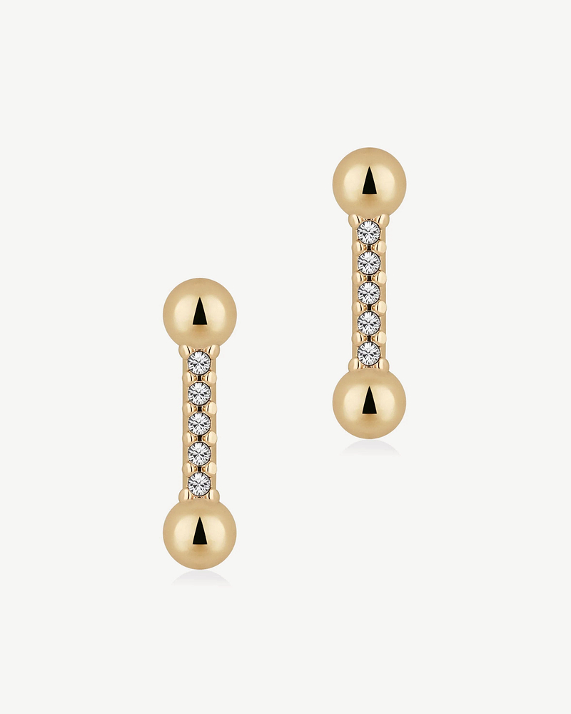Pair of 22 carat gold gilded bar earrings with round crystals and ball ends