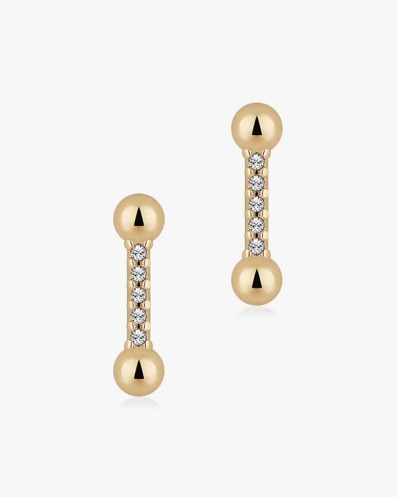 Pair of 22 carat gold gilded bar earrings with round crystals and ball ends