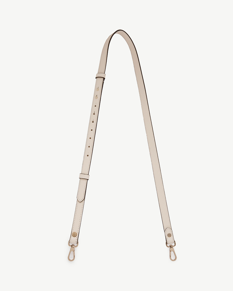 Vanilla thin adjustable leather strap with gold-tone clasps, stitched edges.