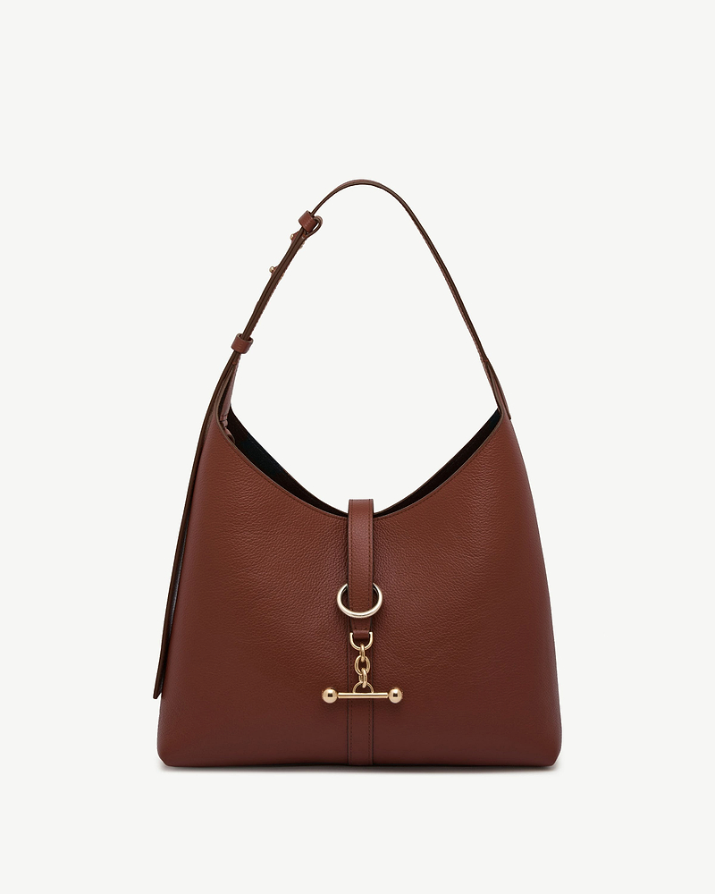 Walnut leather Kite Hobo with single shoulder strap and gold hardware.