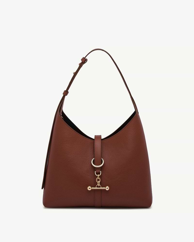 Walnut leather Kite Hobo with single shoulder strap and gold hardware.