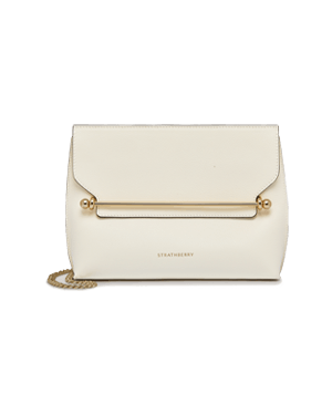 Vanilla Strathberry Stylist bag with gold bar and chain strap.