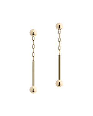 22 carat gold gilded music bar drop earrings, pair shown on plain background.