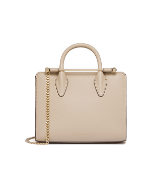 Oat mini tote bag with double top handles and gold chain shoulder strap.