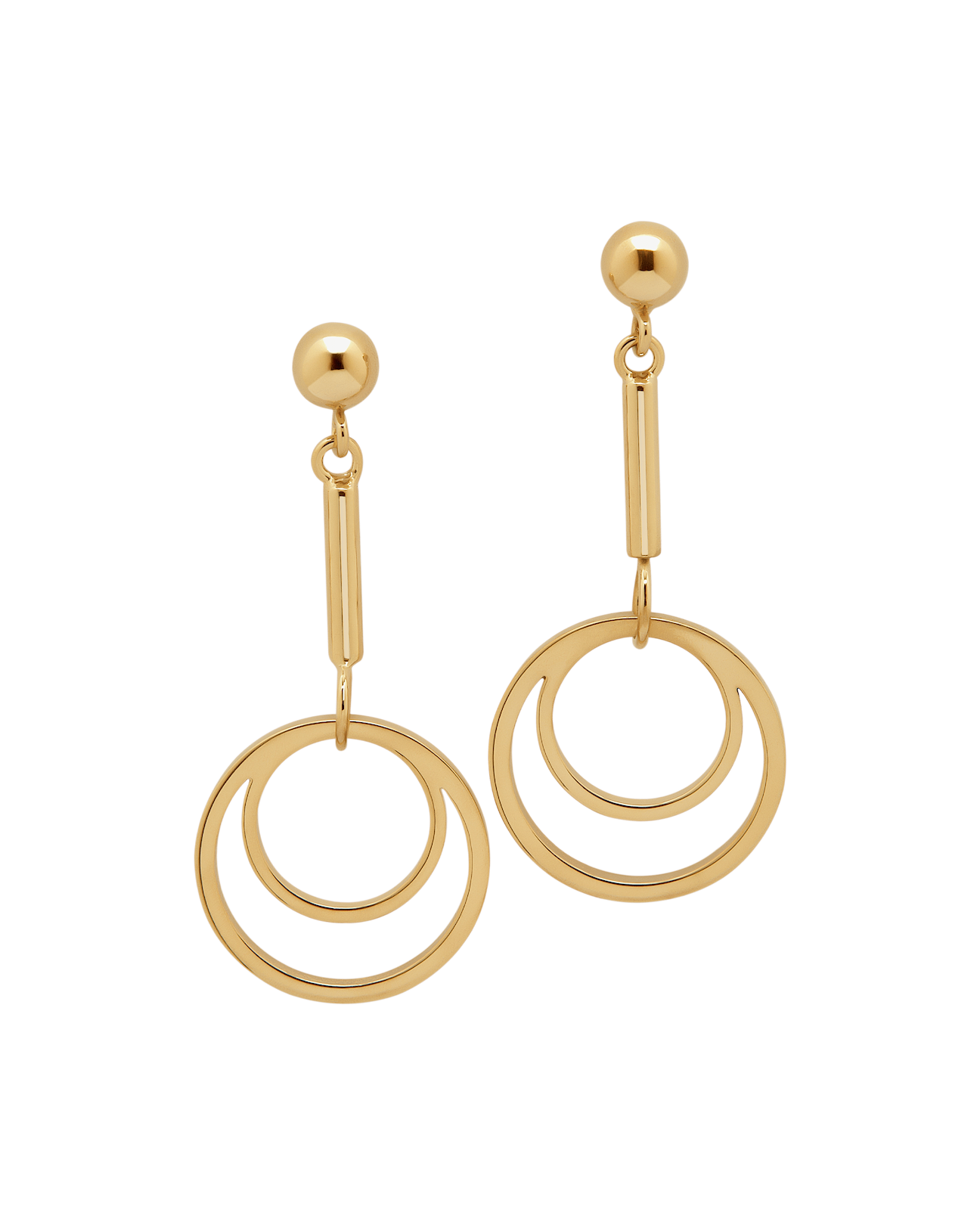 22-carat gold-gilded circle drop earrings with linked concentric hoop design