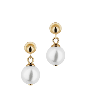 Pair of 24-carat gold-gilded drop earrings with round white pearls on studs