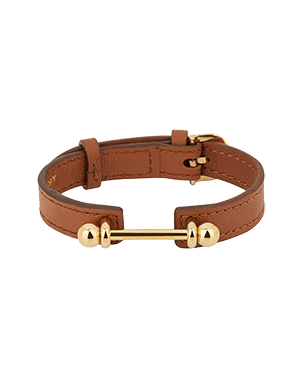 Chestnut leather music bar bracelet with 22 carat gold gilded bar