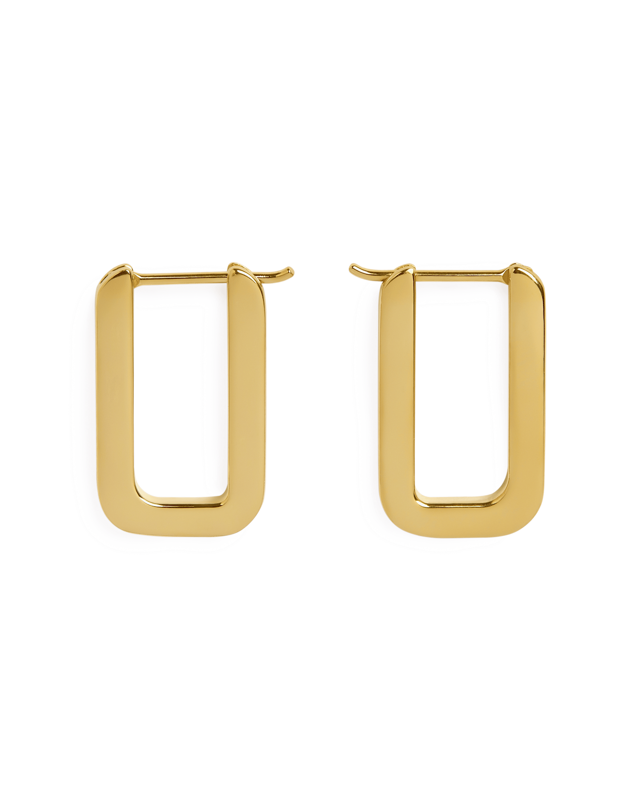 Pair of rectangular hoop earrings, 22 carat gold gilded, on black background