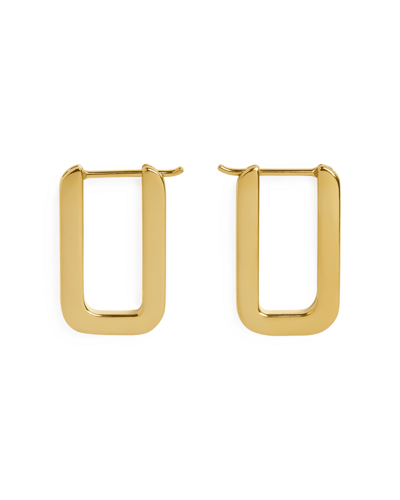 Pair of rectangular hoop earrings, 22 carat gold gilded, on black background