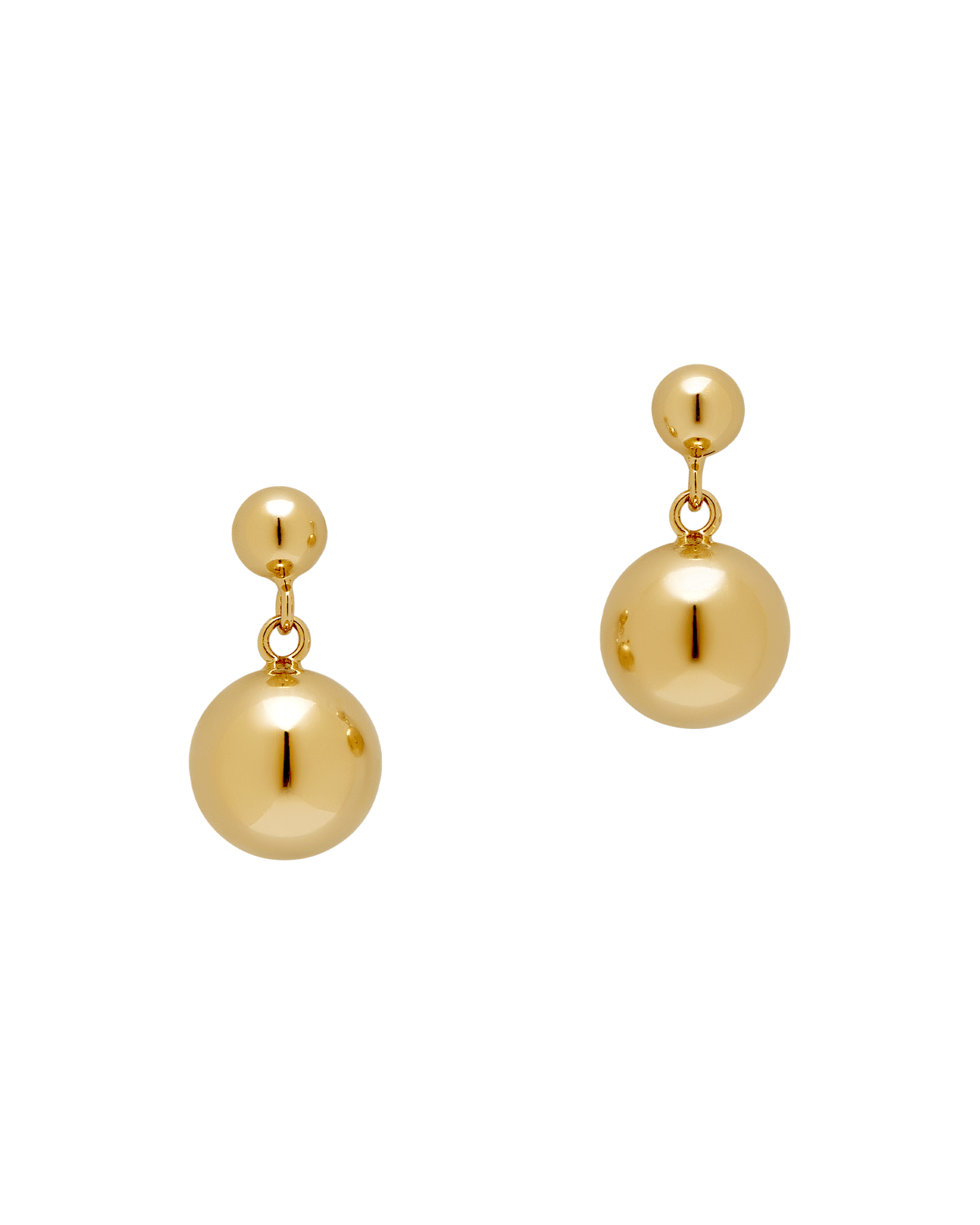 Pair of 22 carat gold gilded drop earrings on black background.