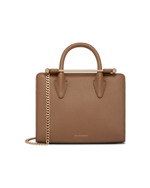 Clay Strathberry mini tote with top handles, gold chain strap and logo