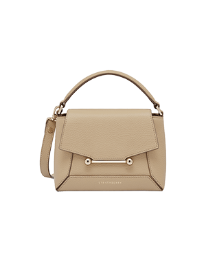 Strathberry sand Mosaic Nano top-handle bag with structured flap and gold bar hardware
