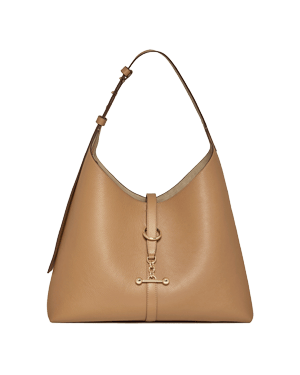 Caramel leather hobo bag with single shoulder strap and gold-tone hardware