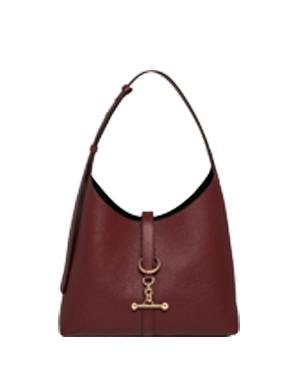 Oxblood leather kite hobo handbag with single shoulder strap and gold hardware.