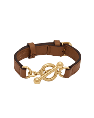 Kite bracelet in tan leather with gold toggle bar closure
