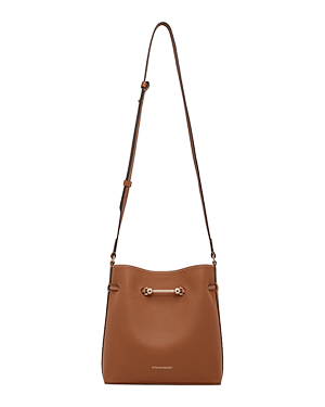 Strathberry Corda bucket bag in chestnut leather with adjustable shoulder strap