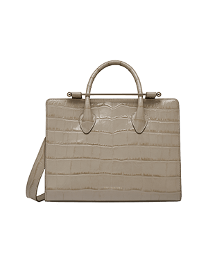 Midi tote bag in croc-embossed leather with top handles and shoulder strap.