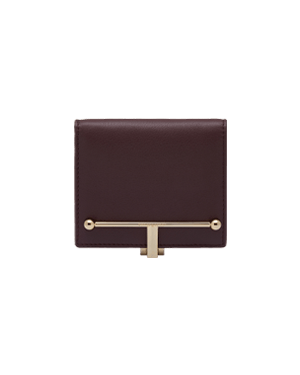 Melville Street wallet in burgundy with walnut trim and gold bar detail