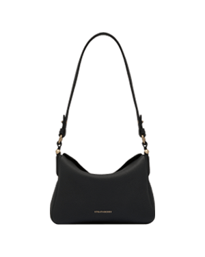 Black Strathberry Sway shoulder bag with single top handle and gold logo