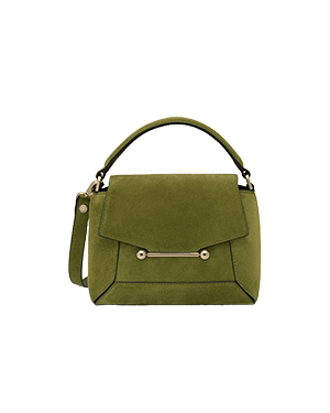 Lime suede and khaki Mosaic Nano handbag with top handle and front flap