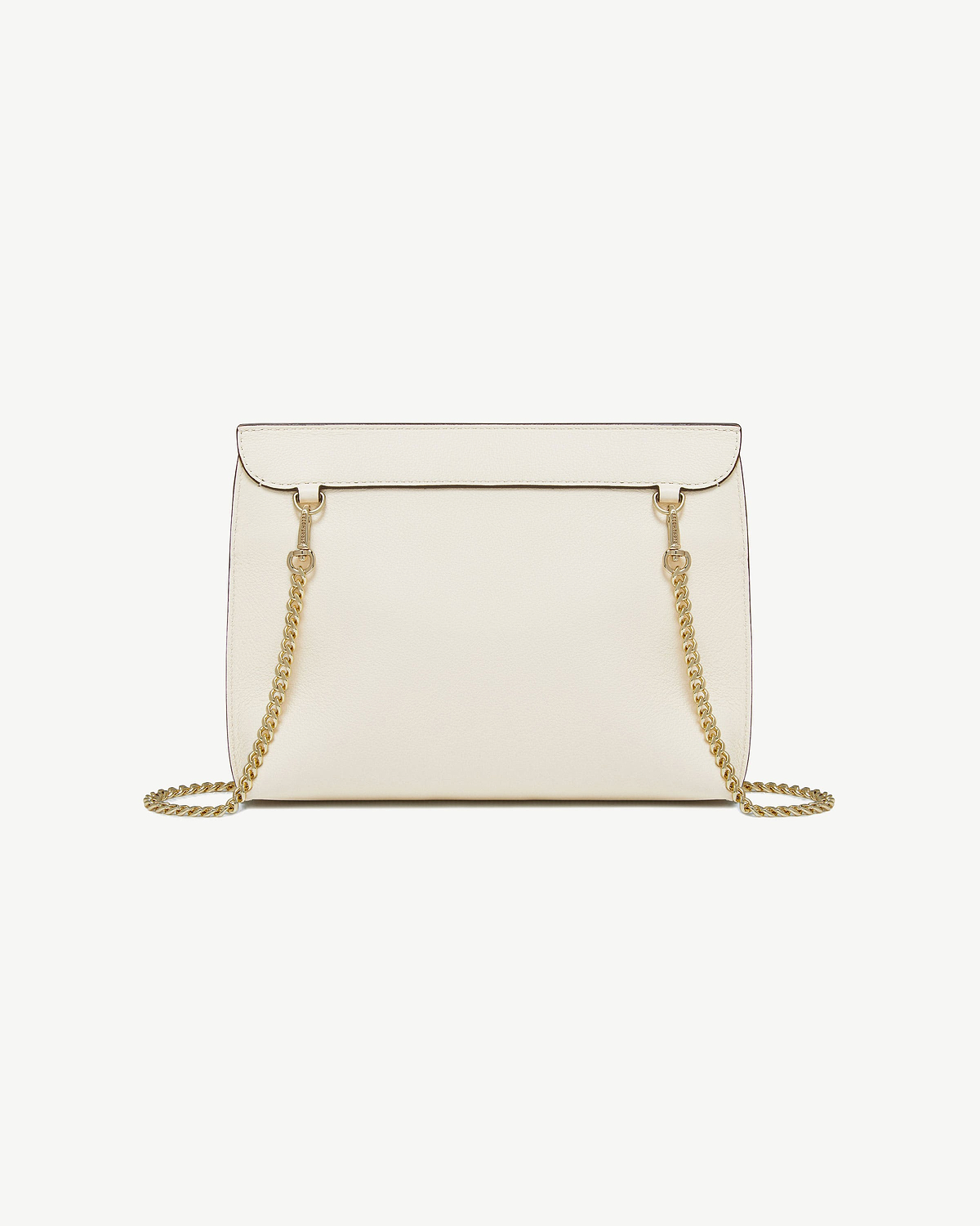 Vanilla leather Stylist bag with gold chain strap and flap top.