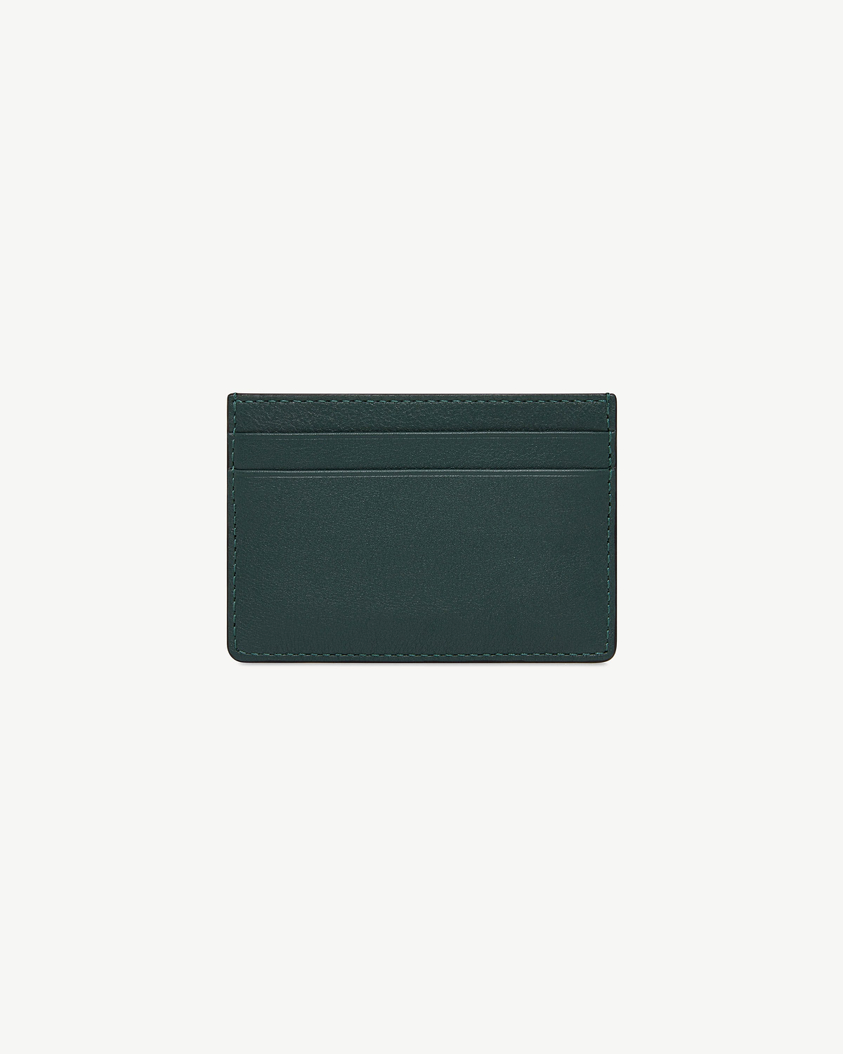 Bottle green leather cardholder with multiple card slots and stitched edges.