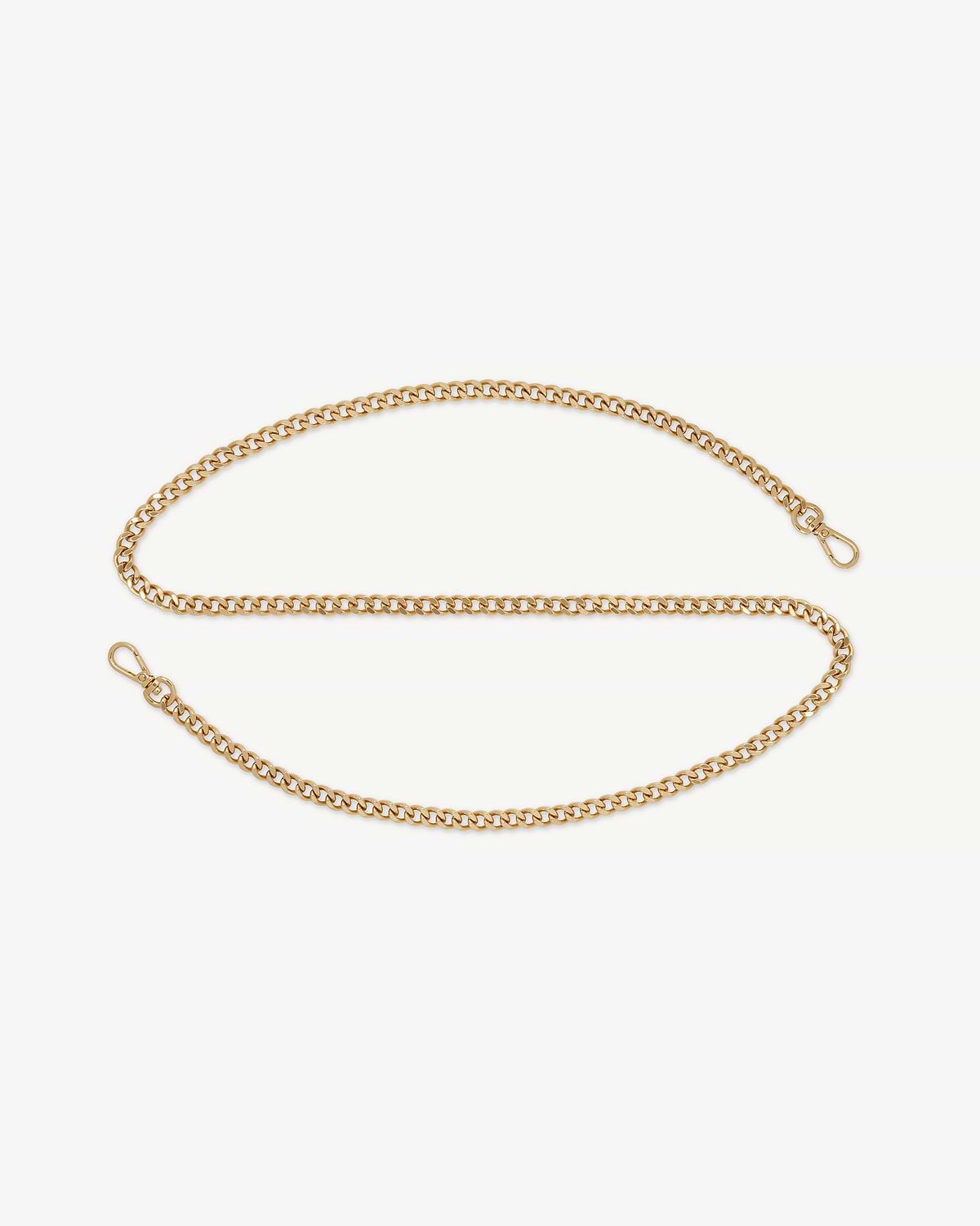 Short gold crossbody chain strap with lobster clasps at both ends.