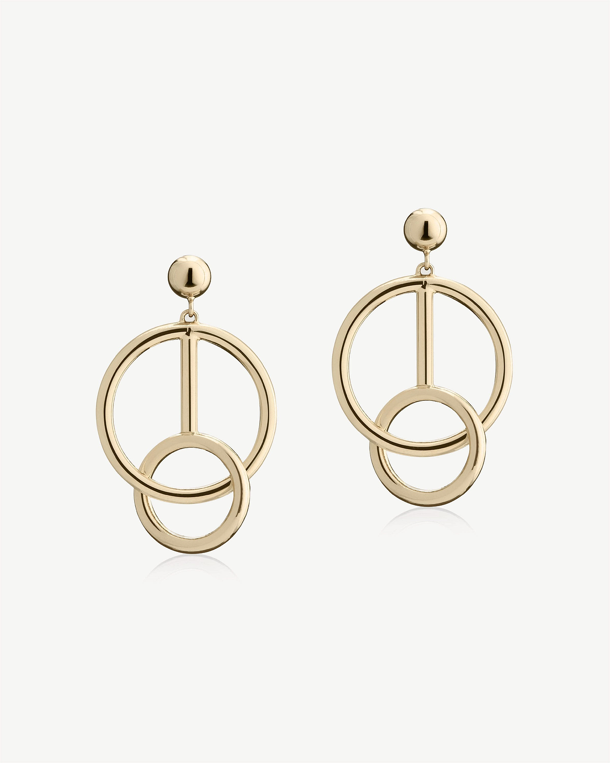 Pair of 22 carat gold gilded music bar hoop earrings with linked circular hoops.