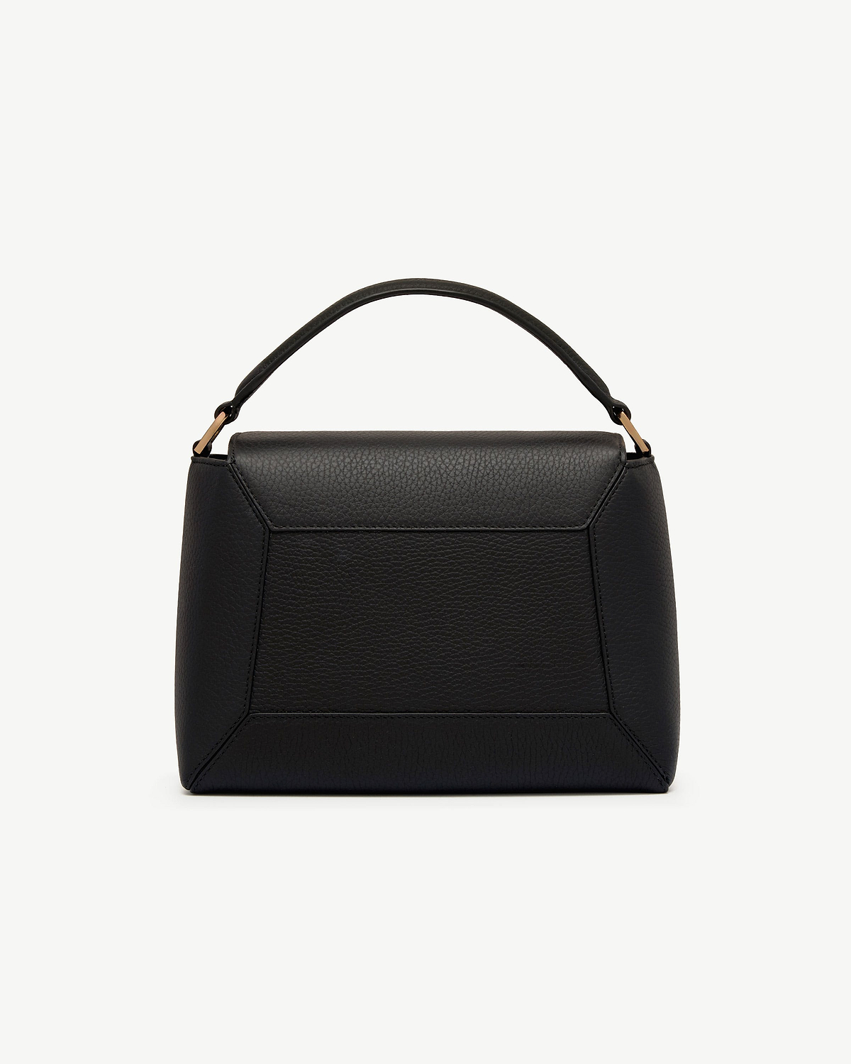 Black mosaic bag with single top handle and pebbled leather texture.