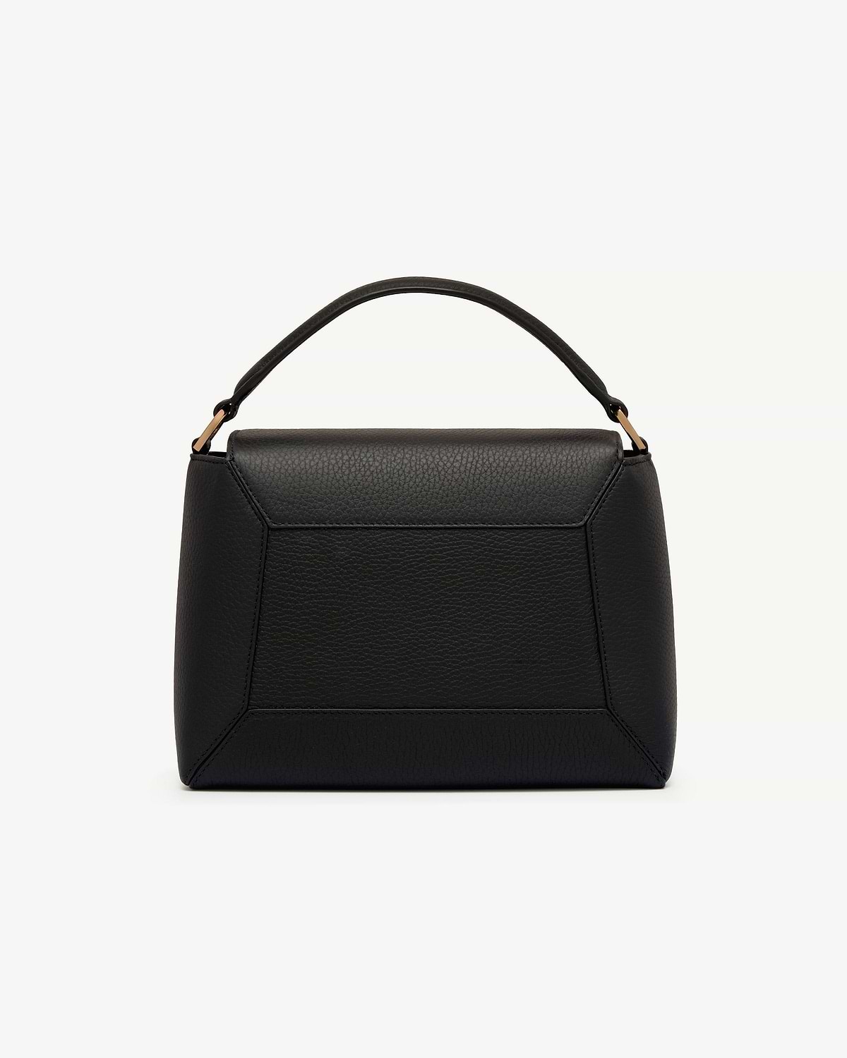 Black mosaic bag with single top handle and pebbled leather texture.