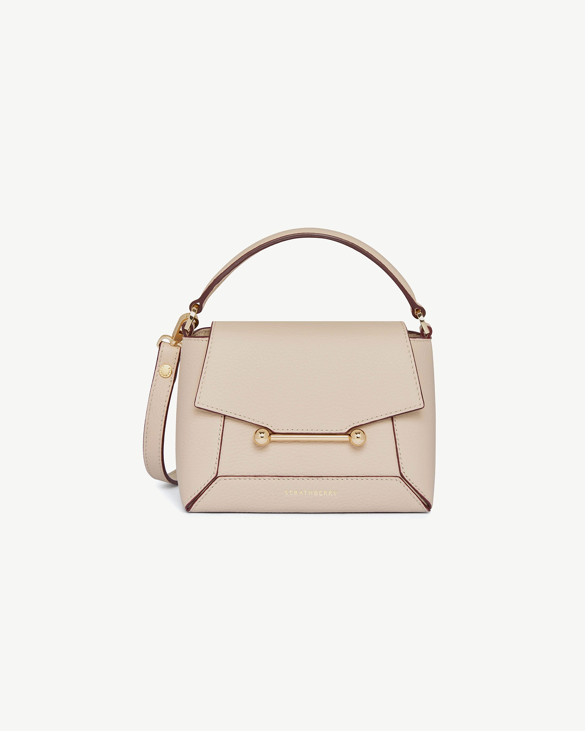 Strathberry Mosaic Nano oat leather top-handle bag with gold bar fastening