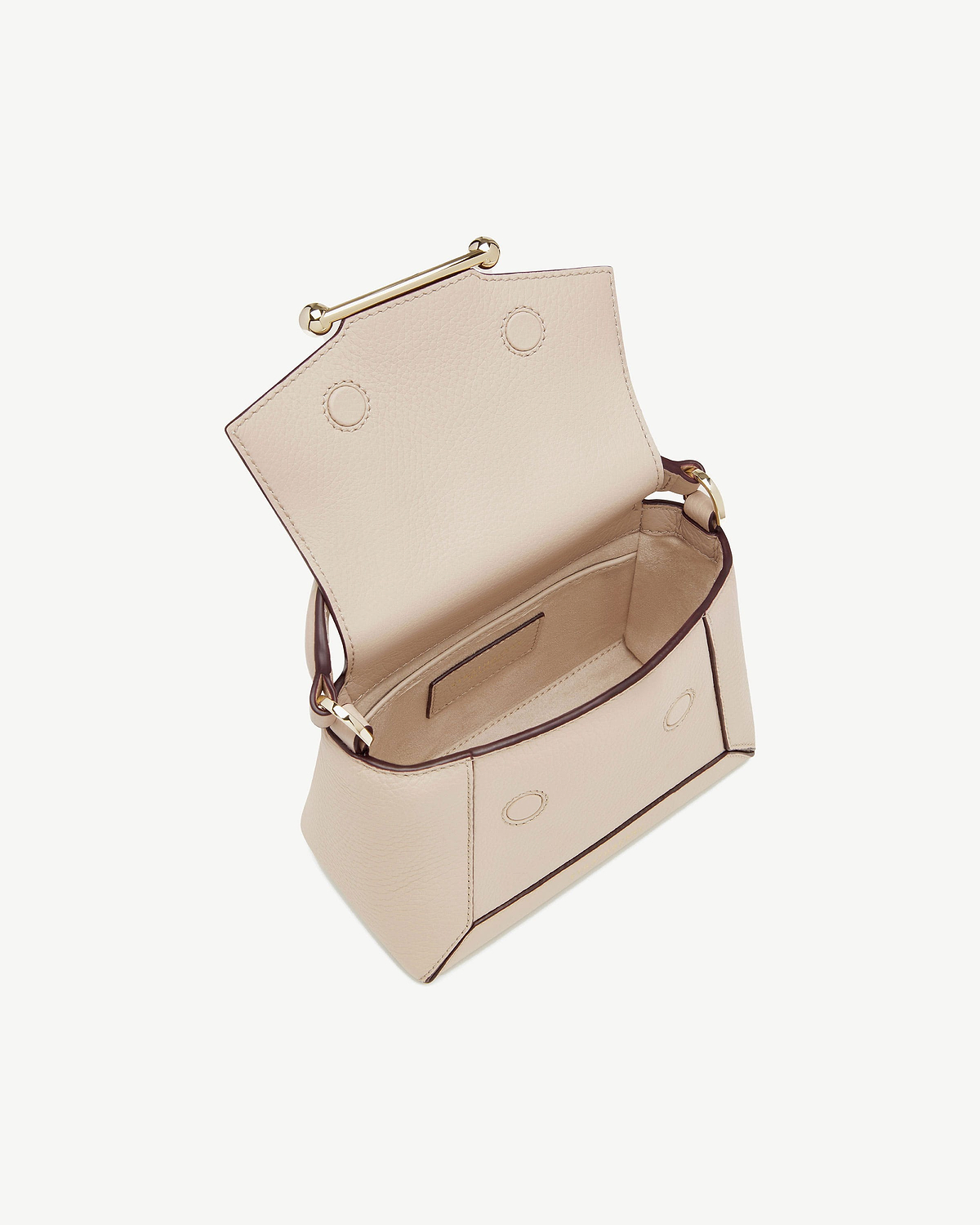 Mosaic Nano oat bag open with top flap lifted and interior visible