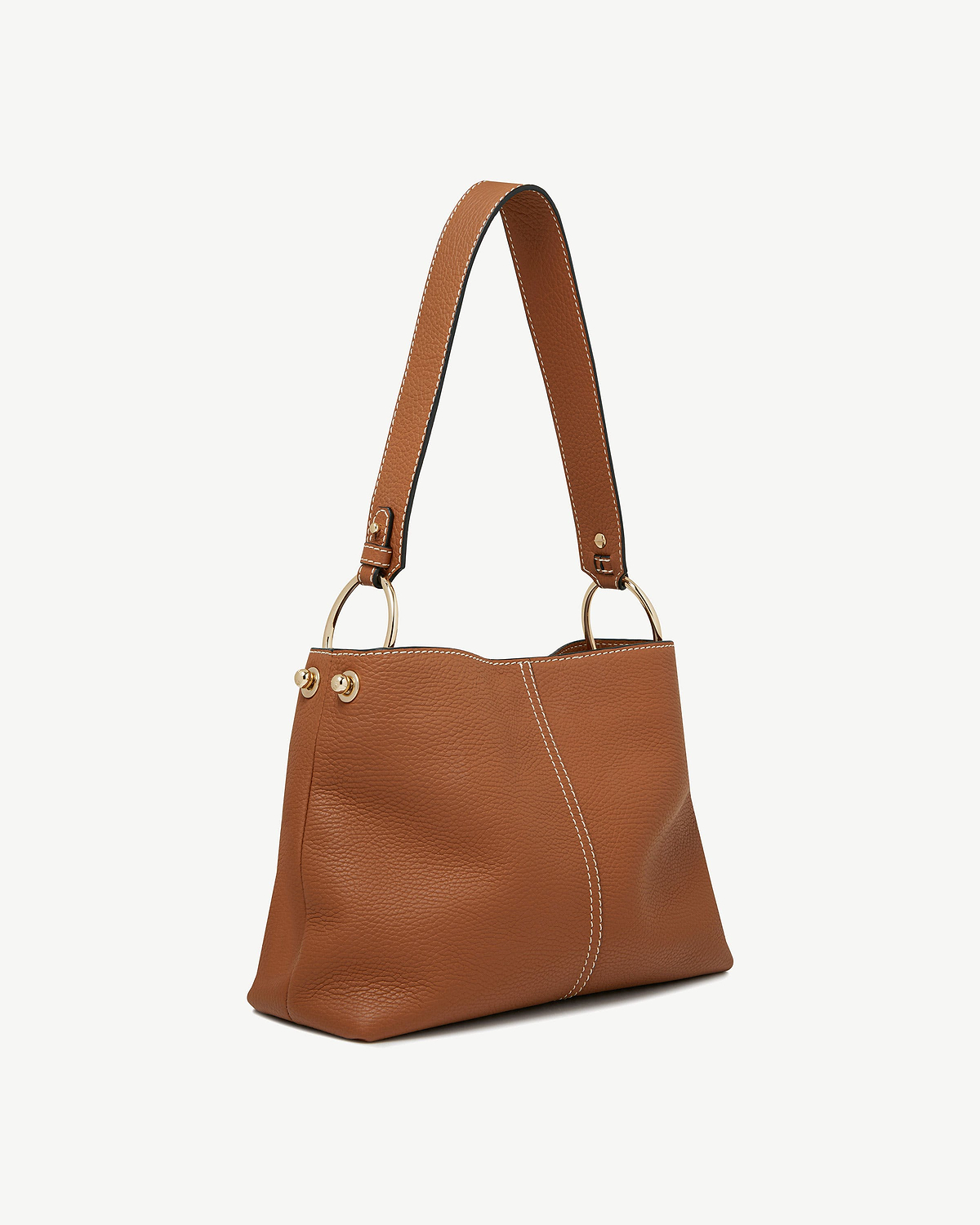 Tan leather Lana Hobo bag with contrasting white stitching and gold ring hardware